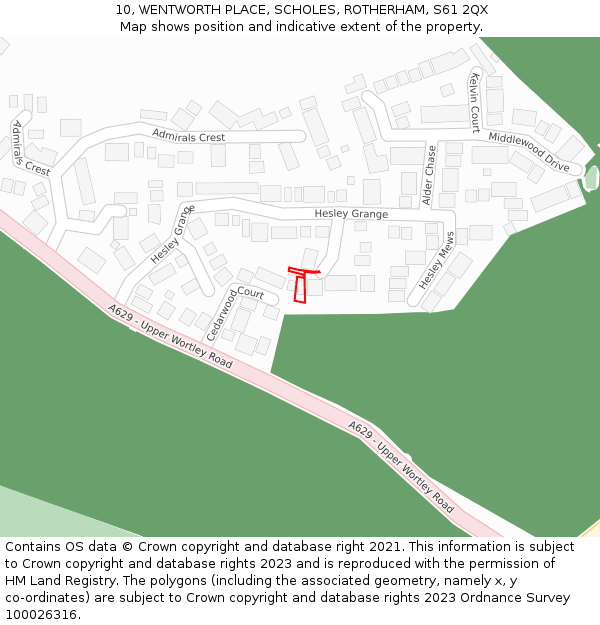 10, WENTWORTH PLACE, SCHOLES, ROTHERHAM, S61 2QX: Location map and indicative extent of plot