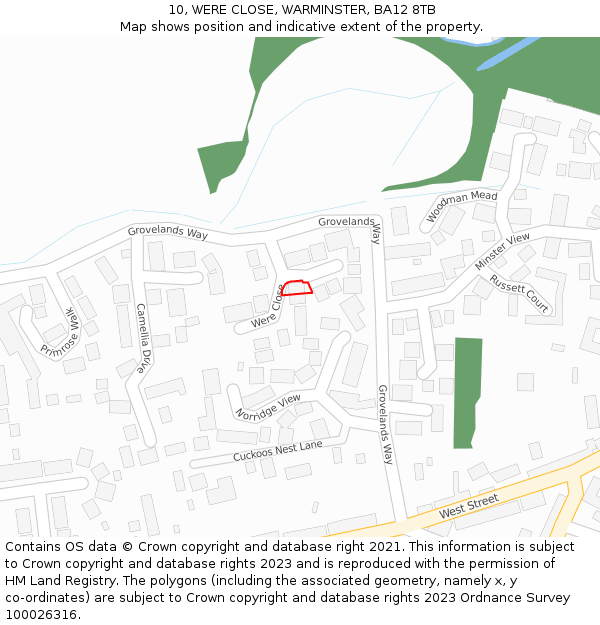 10, WERE CLOSE, WARMINSTER, BA12 8TB: Location map and indicative extent of plot