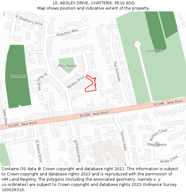 10, WESLEY DRIVE, CHATTERIS, PE16 6DQ: Location map and indicative extent of plot