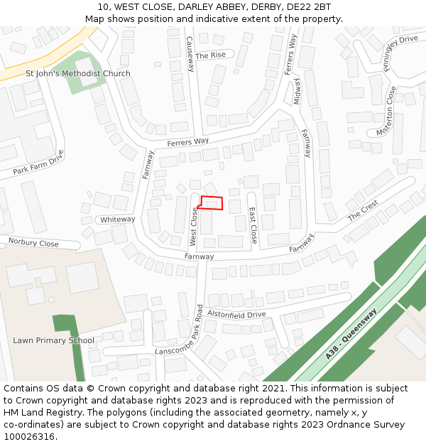 10, WEST CLOSE, DARLEY ABBEY, DERBY, DE22 2BT: Location map and indicative extent of plot
