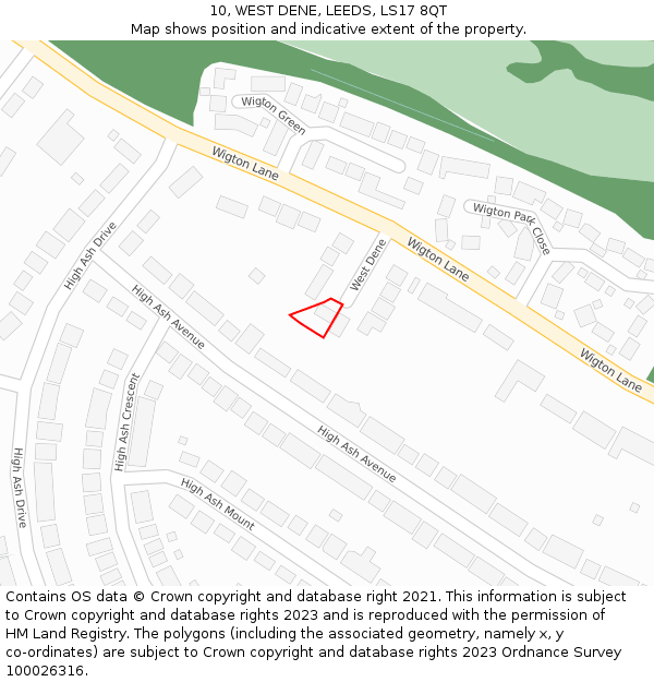 10, WEST DENE, LEEDS, LS17 8QT: Location map and indicative extent of plot