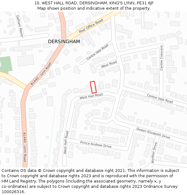 10, WEST HALL ROAD, DERSINGHAM, KING'S LYNN, PE31 6JF: Location map and indicative extent of plot