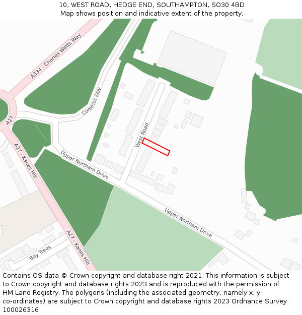 10, WEST ROAD, HEDGE END, SOUTHAMPTON, SO30 4BD: Location map and indicative extent of plot