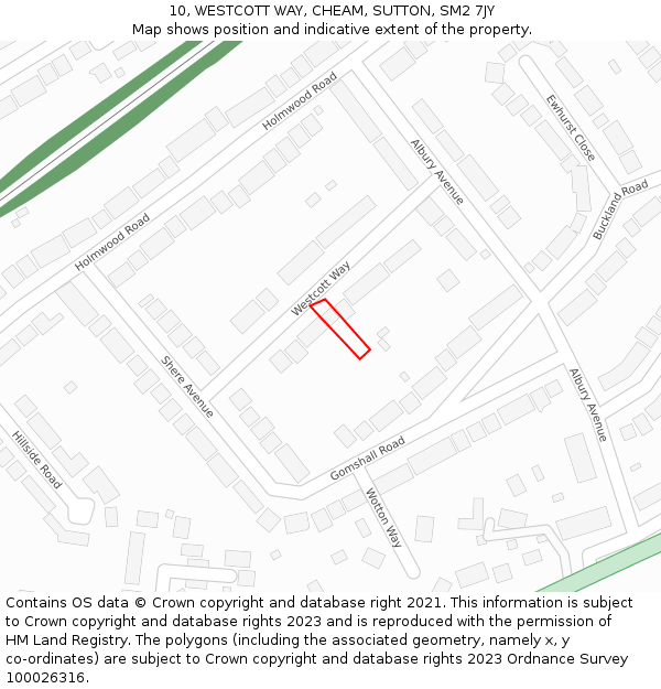 10, WESTCOTT WAY, CHEAM, SUTTON, SM2 7JY: Location map and indicative extent of plot