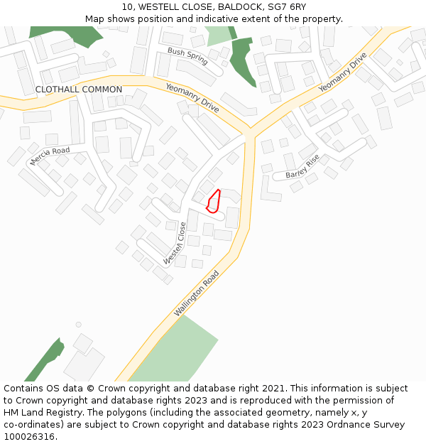 10, WESTELL CLOSE, BALDOCK, SG7 6RY: Location map and indicative extent of plot