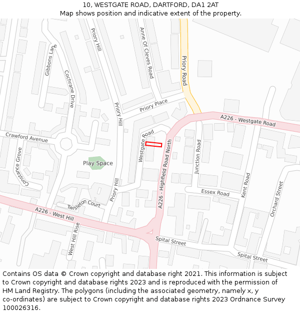 10, WESTGATE ROAD, DARTFORD, DA1 2AT: Location map and indicative extent of plot