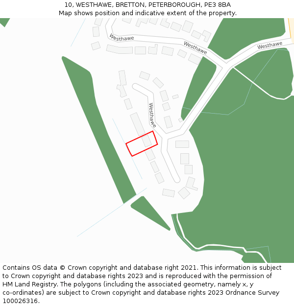 10, WESTHAWE, BRETTON, PETERBOROUGH, PE3 8BA: Location map and indicative extent of plot