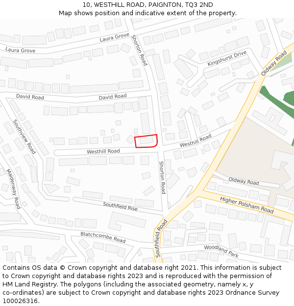10, WESTHILL ROAD, PAIGNTON, TQ3 2ND: Location map and indicative extent of plot