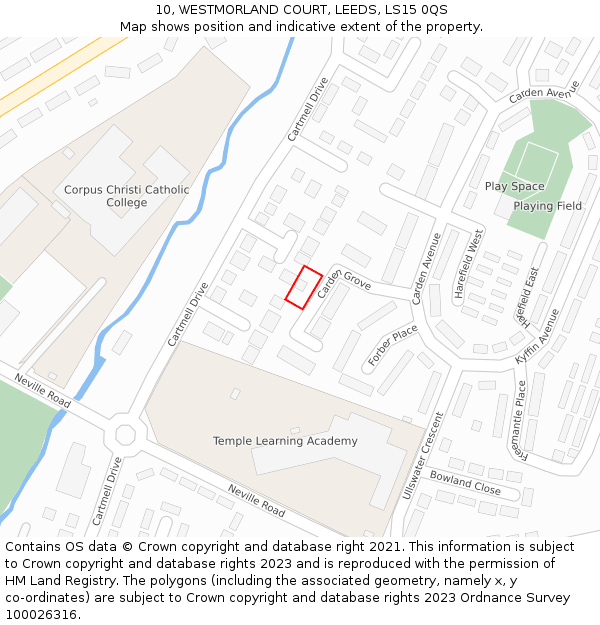 10, WESTMORLAND COURT, LEEDS, LS15 0QS: Location map and indicative extent of plot