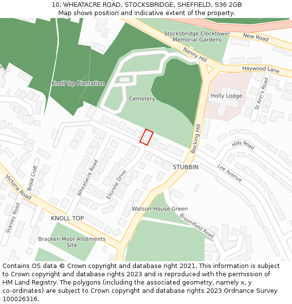 10, WHEATACRE ROAD, STOCKSBRIDGE, SHEFFIELD, S36 2GB: Location map and indicative extent of plot
