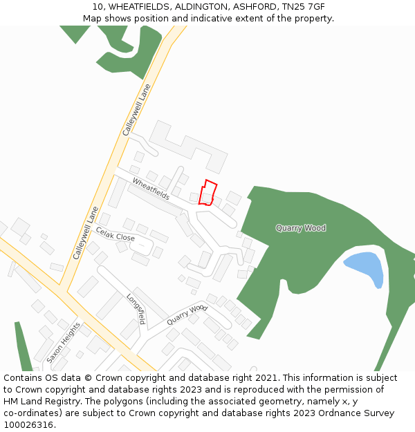 10, WHEATFIELDS, ALDINGTON, ASHFORD, TN25 7GF: Location map and indicative extent of plot