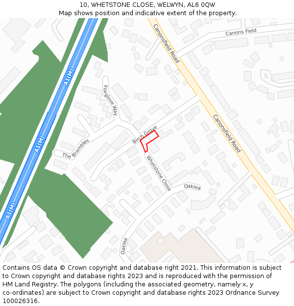 10, WHETSTONE CLOSE, WELWYN, AL6 0QW: Location map and indicative extent of plot