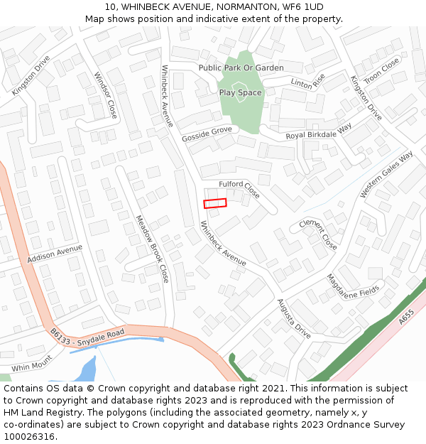 10, WHINBECK AVENUE, NORMANTON, WF6 1UD: Location map and indicative extent of plot