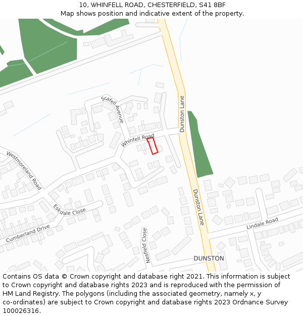 10, WHINFELL ROAD, CHESTERFIELD, S41 8BF: Location map and indicative extent of plot