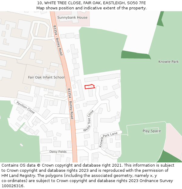 10, WHITE TREE CLOSE, FAIR OAK, EASTLEIGH, SO50 7FE: Location map and indicative extent of plot