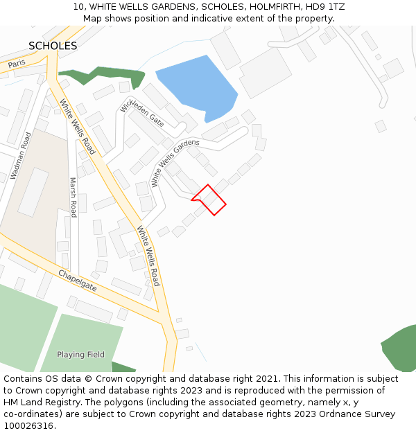 10, WHITE WELLS GARDENS, SCHOLES, HOLMFIRTH, HD9 1TZ: Location map and indicative extent of plot