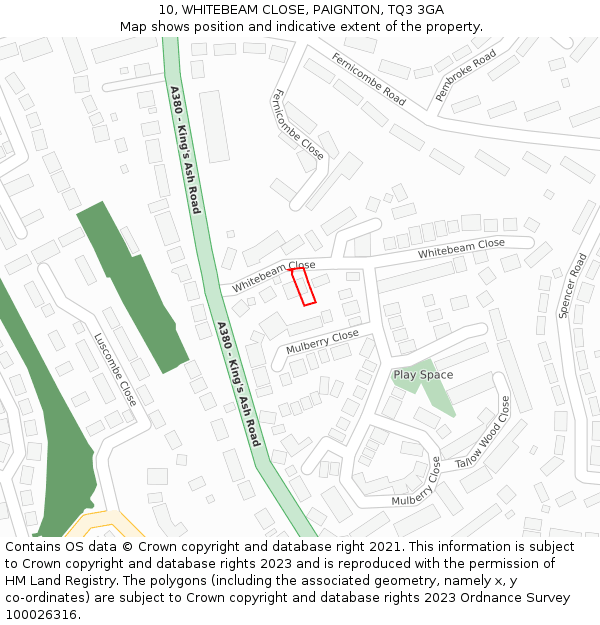 10, WHITEBEAM CLOSE, PAIGNTON, TQ3 3GA: Location map and indicative extent of plot