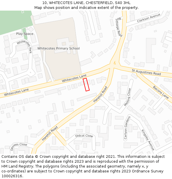 10, WHITECOTES LANE, CHESTERFIELD, S40 3HL: Location map and indicative extent of plot