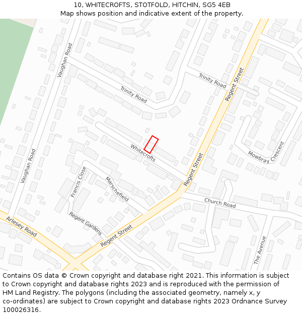 10, WHITECROFTS, STOTFOLD, HITCHIN, SG5 4EB: Location map and indicative extent of plot