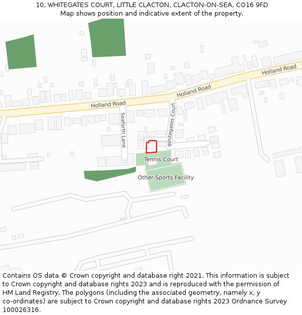 10, WHITEGATES COURT, LITTLE CLACTON, CLACTON-ON-SEA, CO16 9FD: Location map and indicative extent of plot