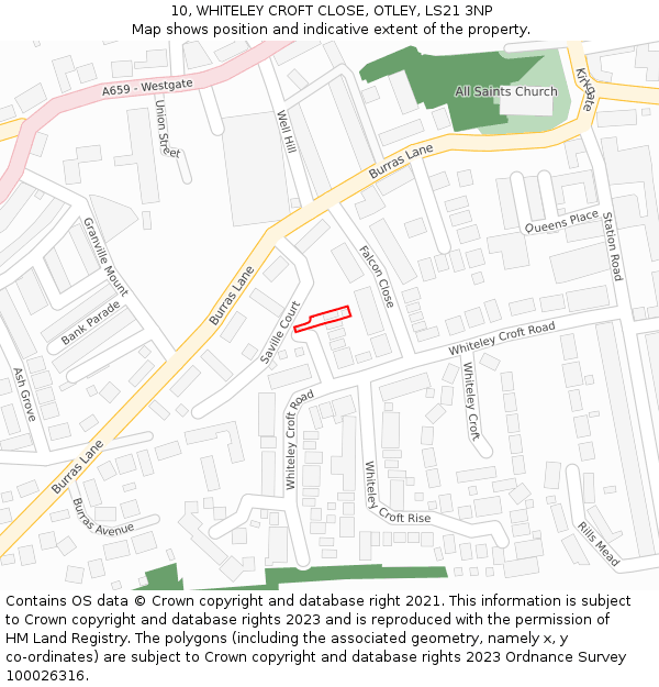 10, WHITELEY CROFT CLOSE, OTLEY, LS21 3NP: Location map and indicative extent of plot
