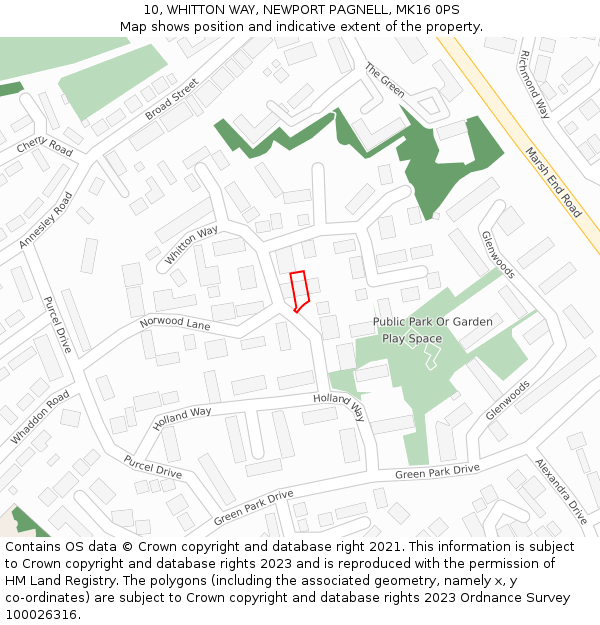 10, WHITTON WAY, NEWPORT PAGNELL, MK16 0PS: Location map and indicative extent of plot