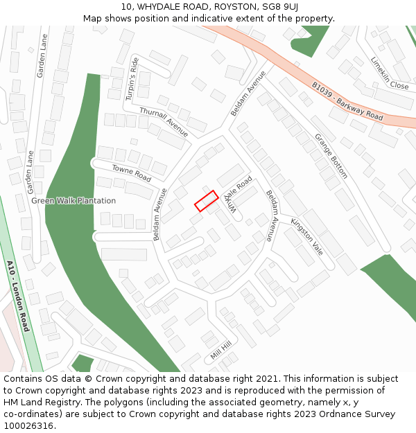 10, WHYDALE ROAD, ROYSTON, SG8 9UJ: Location map and indicative extent of plot