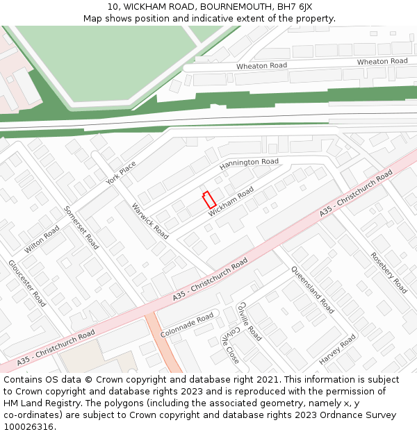 10, WICKHAM ROAD, BOURNEMOUTH, BH7 6JX: Location map and indicative extent of plot