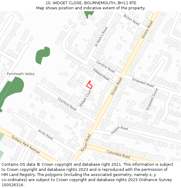 10, WIDGET CLOSE, BOURNEMOUTH, BH11 8TE: Location map and indicative extent of plot