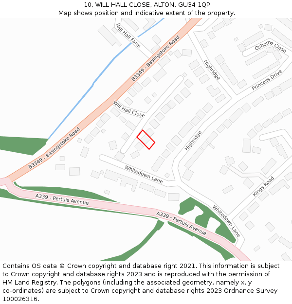 10, WILL HALL CLOSE, ALTON, GU34 1QP: Location map and indicative extent of plot