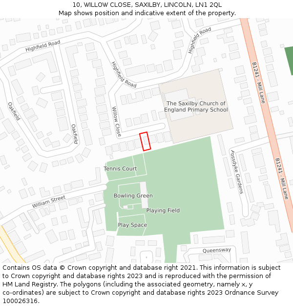 10, WILLOW CLOSE, SAXILBY, LINCOLN, LN1 2QL: Location map and indicative extent of plot