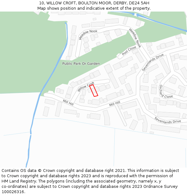 10, WILLOW CROFT, BOULTON MOOR, DERBY, DE24 5AH: Location map and indicative extent of plot