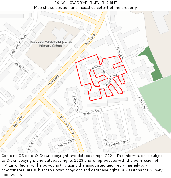 10, WILLOW DRIVE, BURY, BL9 8NT: Location map and indicative extent of plot