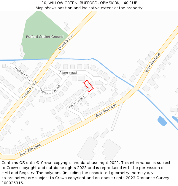 10, WILLOW GREEN, RUFFORD, ORMSKIRK, L40 1UR: Location map and indicative extent of plot