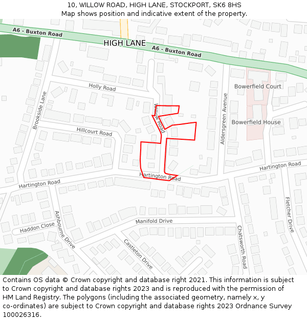 10, WILLOW ROAD, HIGH LANE, STOCKPORT, SK6 8HS: Location map and indicative extent of plot