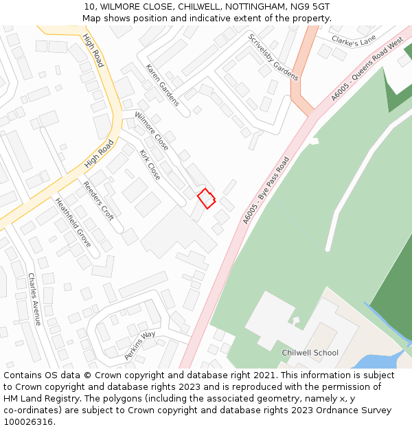 10, WILMORE CLOSE, CHILWELL, NOTTINGHAM, NG9 5GT: Location map and indicative extent of plot