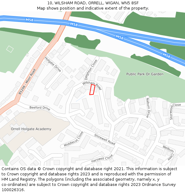 10, WILSHAM ROAD, ORRELL, WIGAN, WN5 8SF: Location map and indicative extent of plot