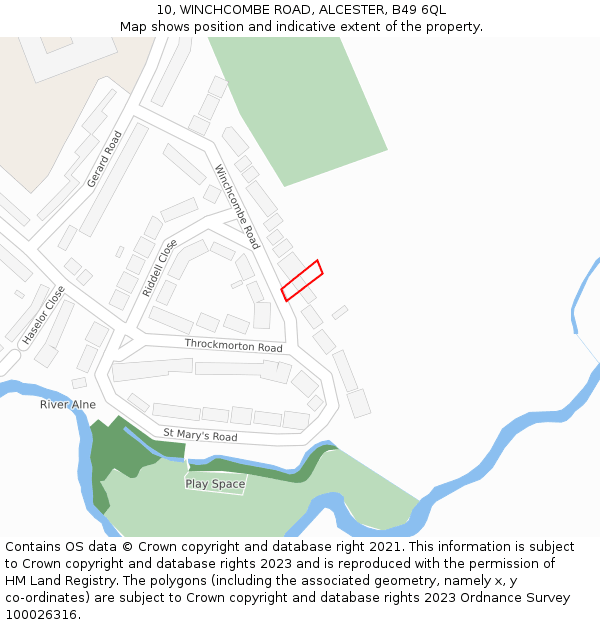 10, WINCHCOMBE ROAD, ALCESTER, B49 6QL: Location map and indicative extent of plot