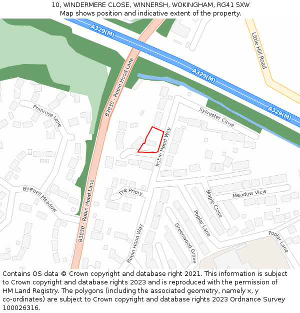 10, WINDERMERE CLOSE, WINNERSH, WOKINGHAM, RG41 5XW: Location map and indicative extent of plot