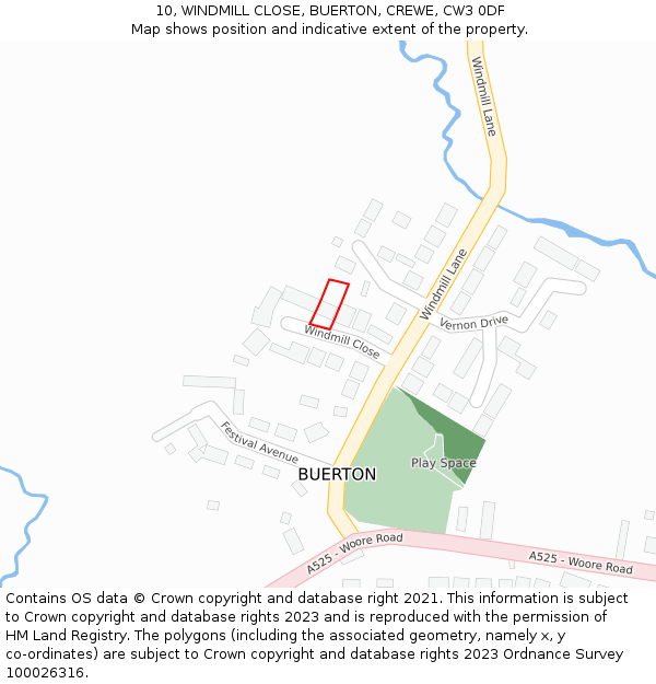 10, WINDMILL CLOSE, BUERTON, CREWE, CW3 0DF: Location map and indicative extent of plot