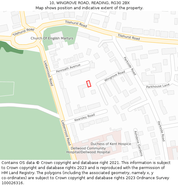 10, WINGROVE ROAD, READING, RG30 2BX: Location map and indicative extent of plot