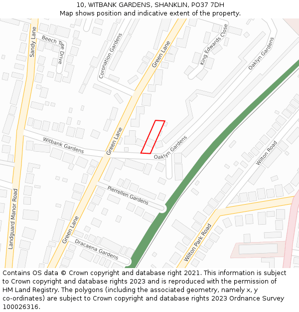 10, WITBANK GARDENS, SHANKLIN, PO37 7DH: Location map and indicative extent of plot