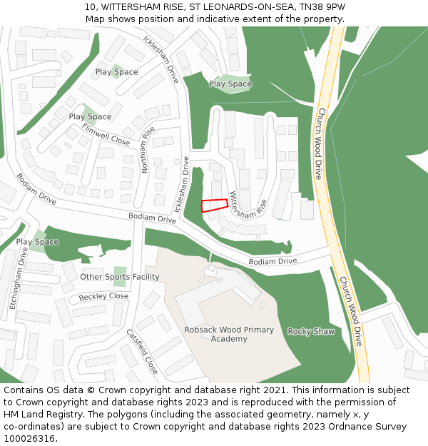 10, WITTERSHAM RISE, ST LEONARDS-ON-SEA, TN38 9PW: Location map and indicative extent of plot