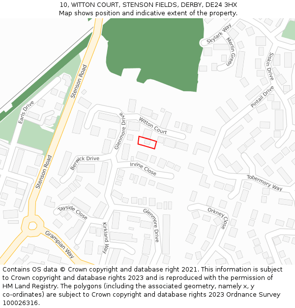 10, WITTON COURT, STENSON FIELDS, DERBY, DE24 3HX: Location map and indicative extent of plot