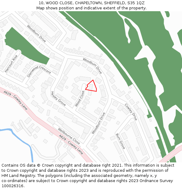 10, WOOD CLOSE, CHAPELTOWN, SHEFFIELD, S35 1QZ: Location map and indicative extent of plot