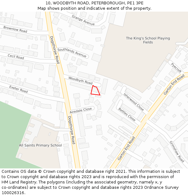 10, WOODBYTH ROAD, PETERBOROUGH, PE1 3PE: Location map and indicative extent of plot