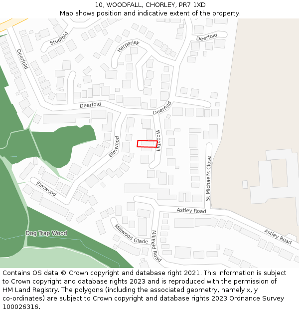 10, WOODFALL, CHORLEY, PR7 1XD: Location map and indicative extent of plot