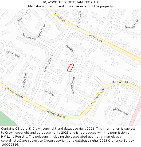 10, WOODFIELD, DEREHAM, NR19 1LG: Location map and indicative extent of plot