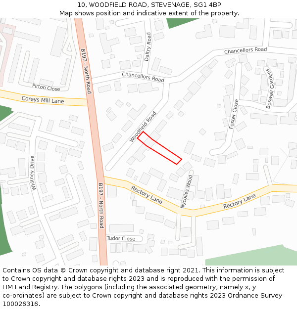 10, WOODFIELD ROAD, STEVENAGE, SG1 4BP: Location map and indicative extent of plot