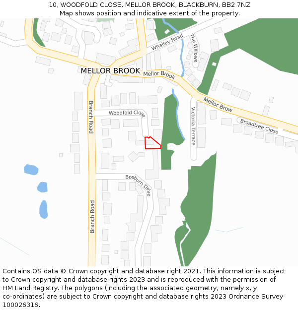 10, WOODFOLD CLOSE, MELLOR BROOK, BLACKBURN, BB2 7NZ: Location map and indicative extent of plot